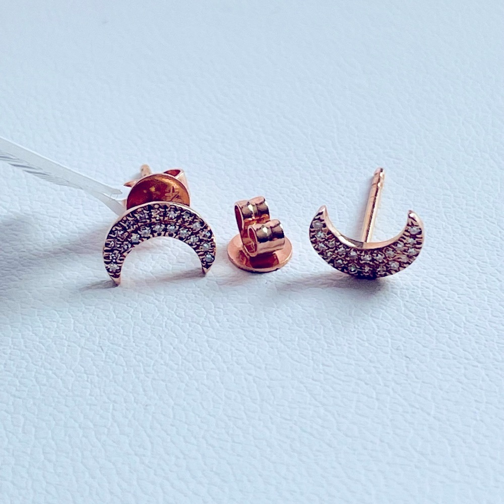 Elegant Diamond & Rose Gold Crescent Moon Earrings